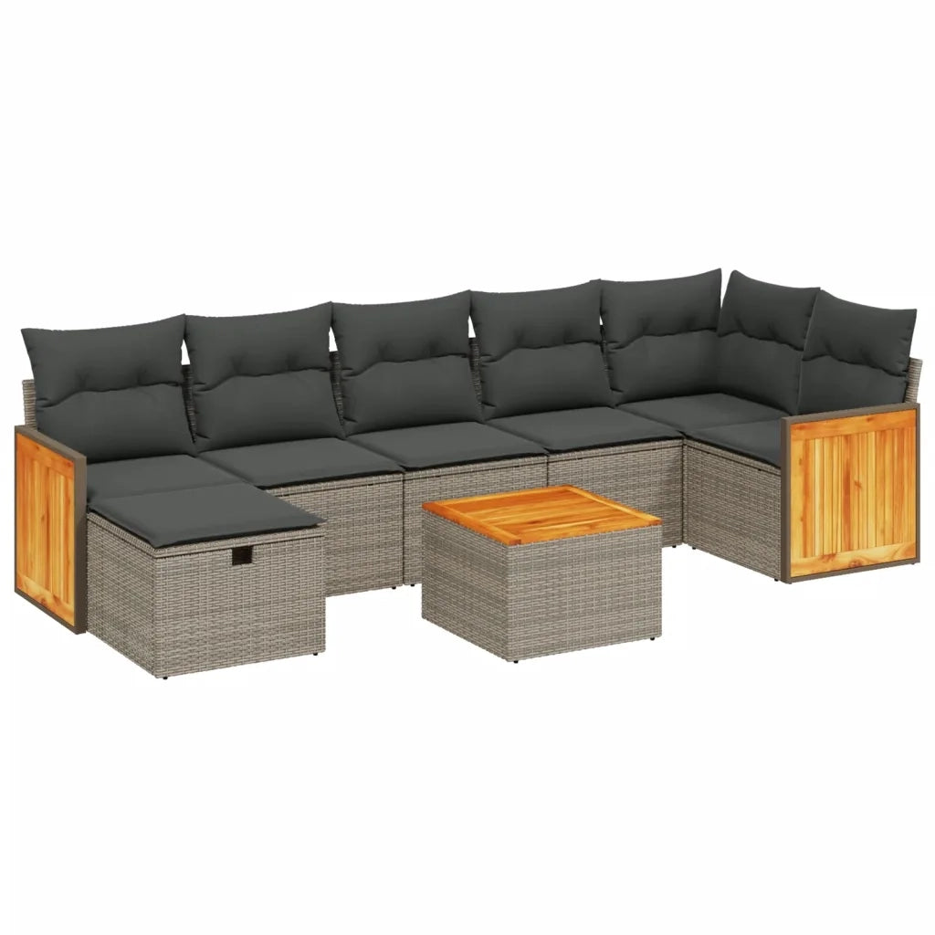 Set Divano da Giardino 8 pz con Cuscini Grigio in Polyrattan