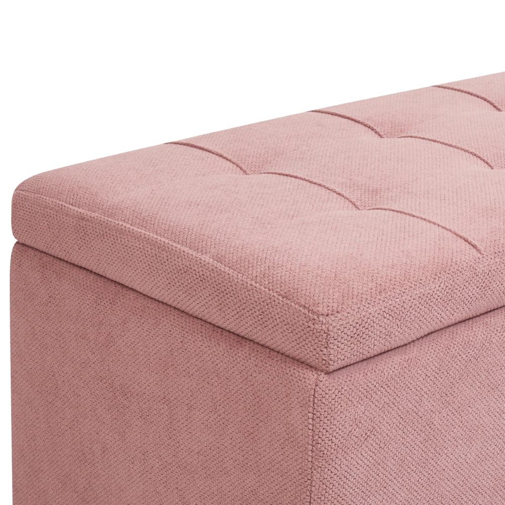 Ottomana Rosa 100 x 42 x 40 cm in tessuto poliestere Poggiapiedi imbottito Soggiorno Stile Moderno