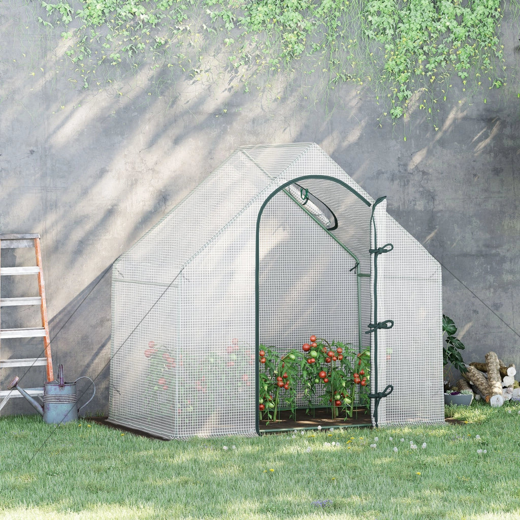 Serra da giardino 180 x 100 x 168 cm con porta arrotolabile, finestra superiore e telo in PE, bianca
