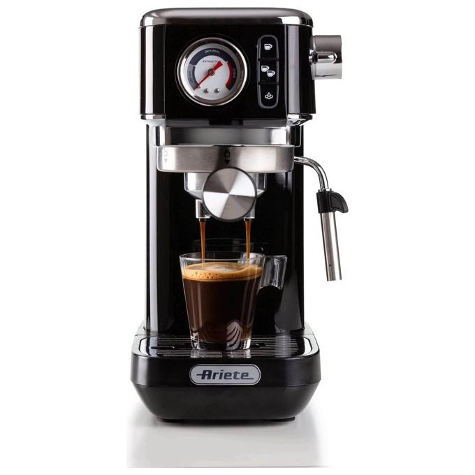 Ariete 1381 Macchina da caffè con manometro, compatibile con caffè in polvere e cialde ESE, 1300 W, Capacità 1,1 L, 15 bar di pressione, Filtro ½ tazze, Dispositivo Cappuccino, Nero