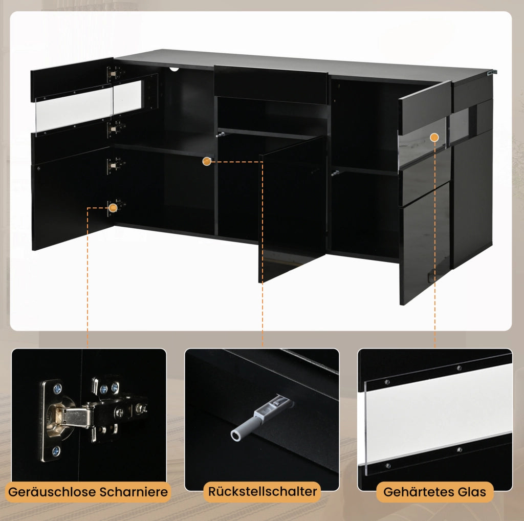 Credenza da soggiorno nera con illuminazione LED