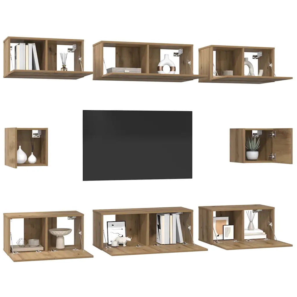 Set mobile TV 8 pz-Credenza per TV Rovere artigianale Legno multistrato 272185