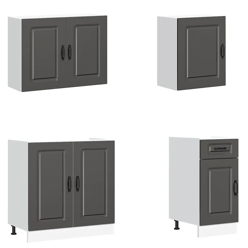 Set Mobili da Cucina 7 pz Kalmar Neri Legno Multistrato 3314762