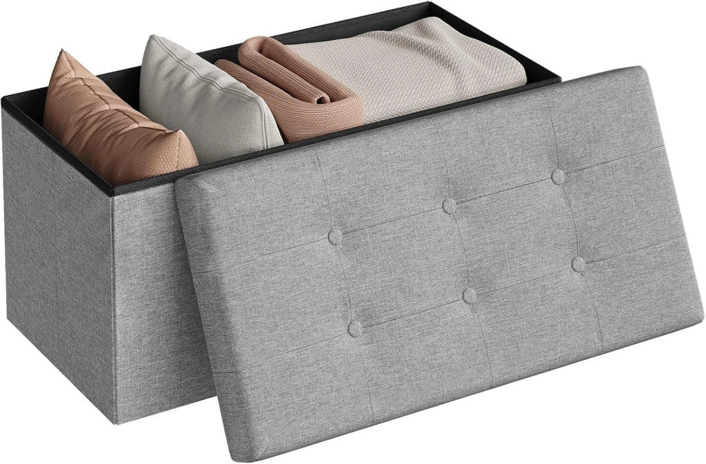 Cassapanca con Coperchio Rimovibile Pouf Contenitore Panche Sgabello Pieghevole Poggiapiedi Lino Oxford Grigio Chiaro