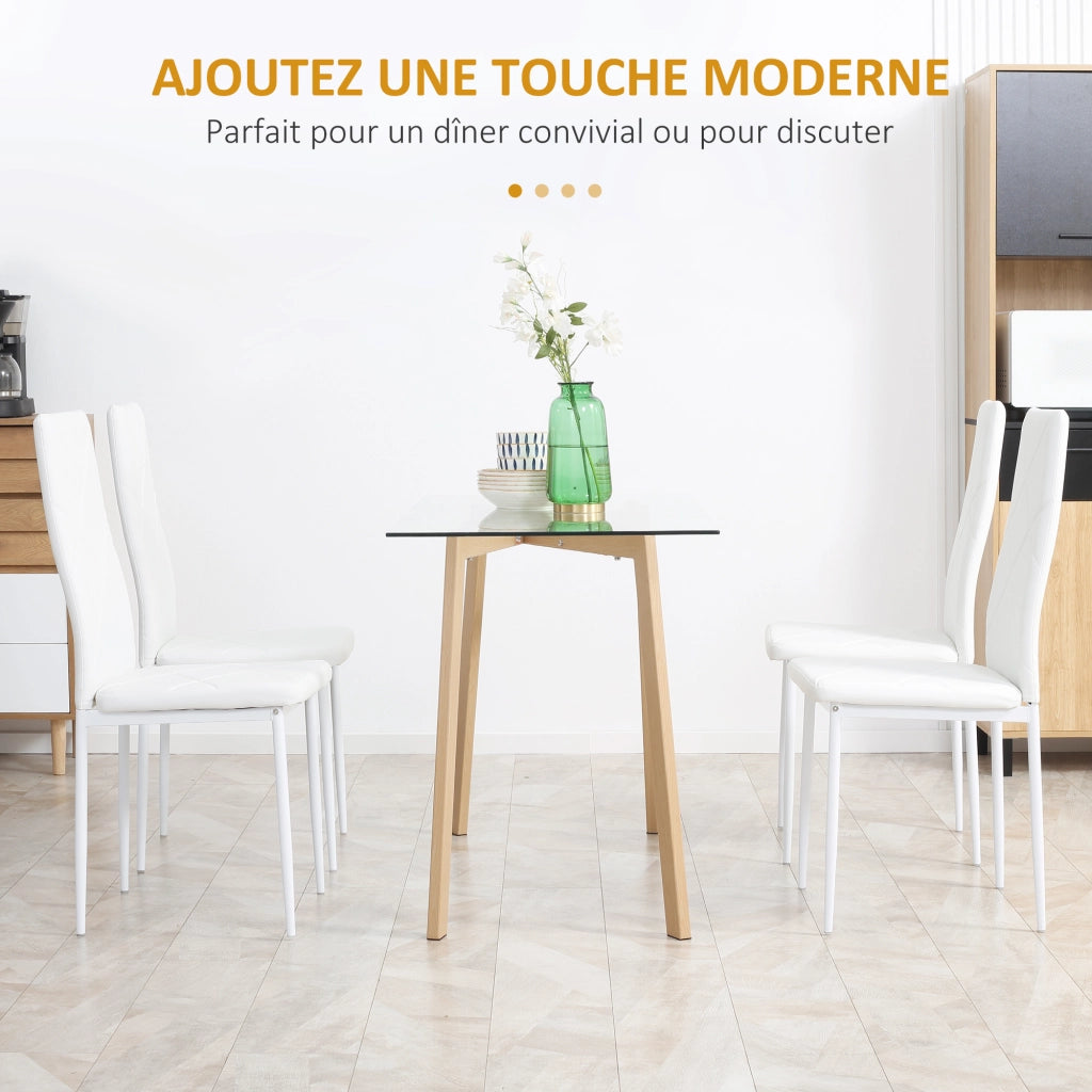 Set 4 Sedie da Pranzo con Schienale Alto ¨C Zephmum ¨C Struttura in Metallo Rivestimento Sintetico Colore Bianco