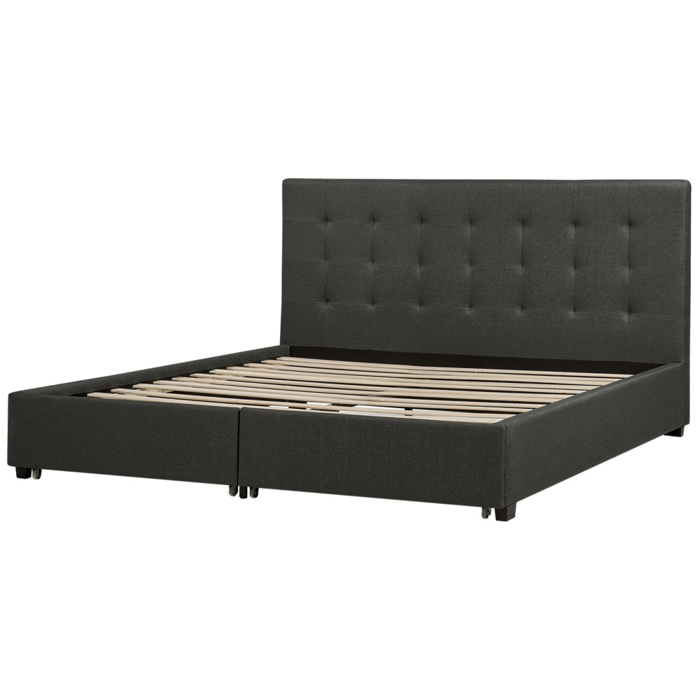 Letto contenitore matrimoniale imbottito grigio scuro con rete a doghe e cassetti 180 x 200 cm
