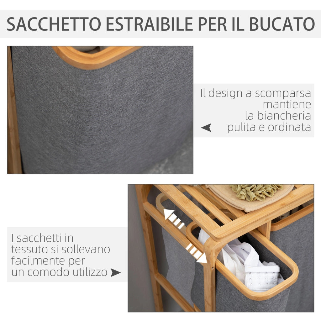 Cesto Portabiancheria con 3 Cassetti in Tessuto e Bamb¨´ ¨C zephmum ¨C 50x32x70cm