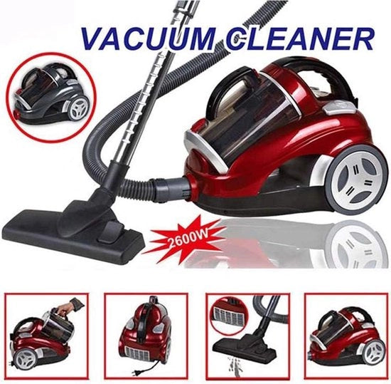 Cycloonstofzuiger da 2600 W con aspirazione a chiusura ermetica - 18 kPa - 4 filtri - raggio d'aspirazione 75 m - colore rosso
