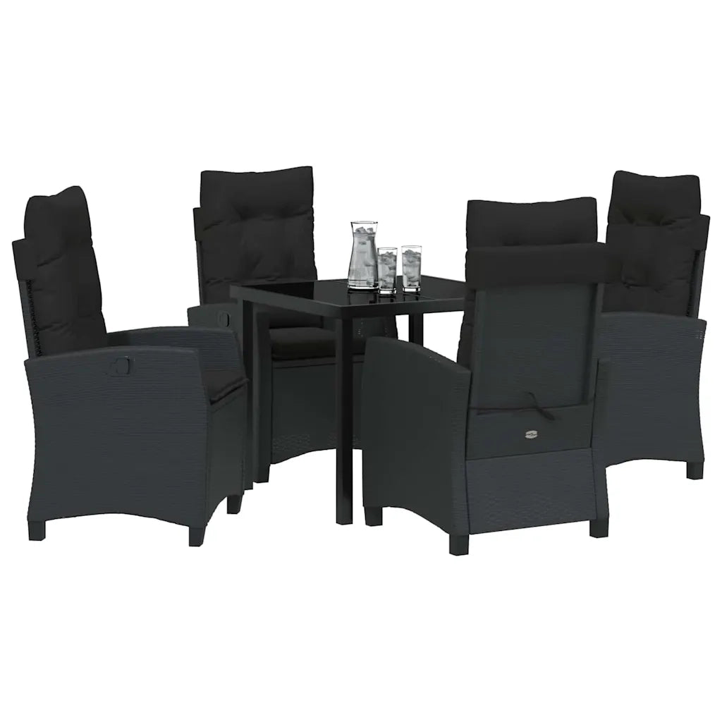 Set da Pranzo per Giardino con cuscino 5 pcs Nero polyrattan 3380373
