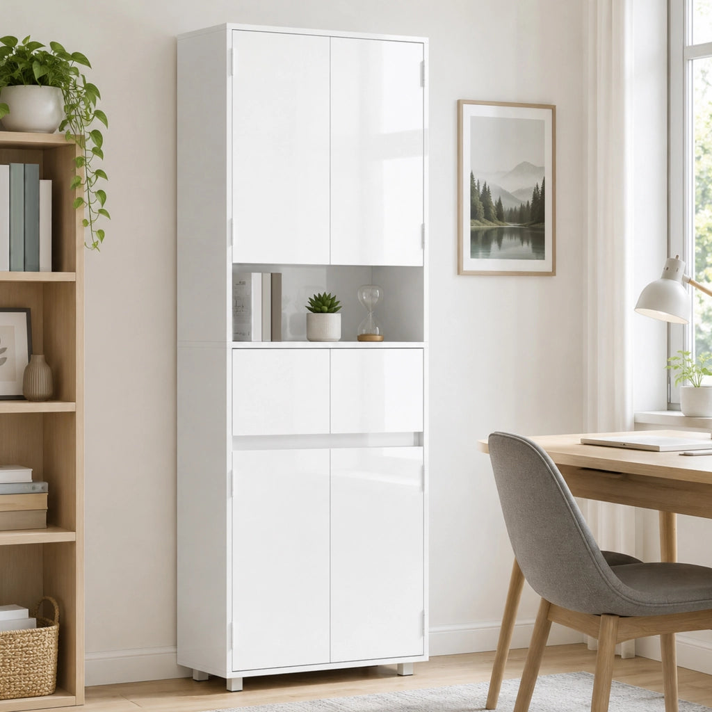 Mobile Alto da Bagno Slim Bianco Lucido con Cassetti e Ripiani