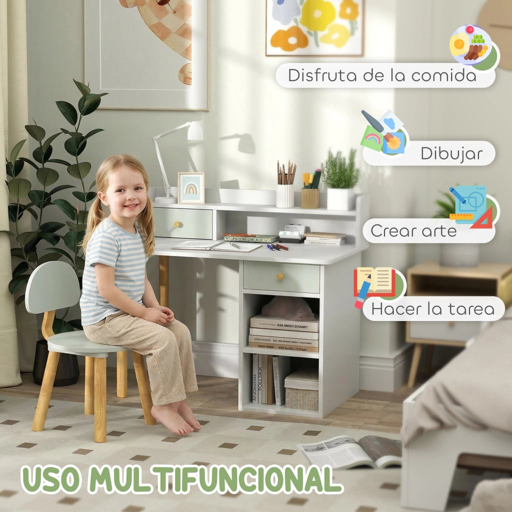 Scrivania per Bambini con Sedia e Cassetti ¨C Xylo ¨C Verde Chiaro e Bianco