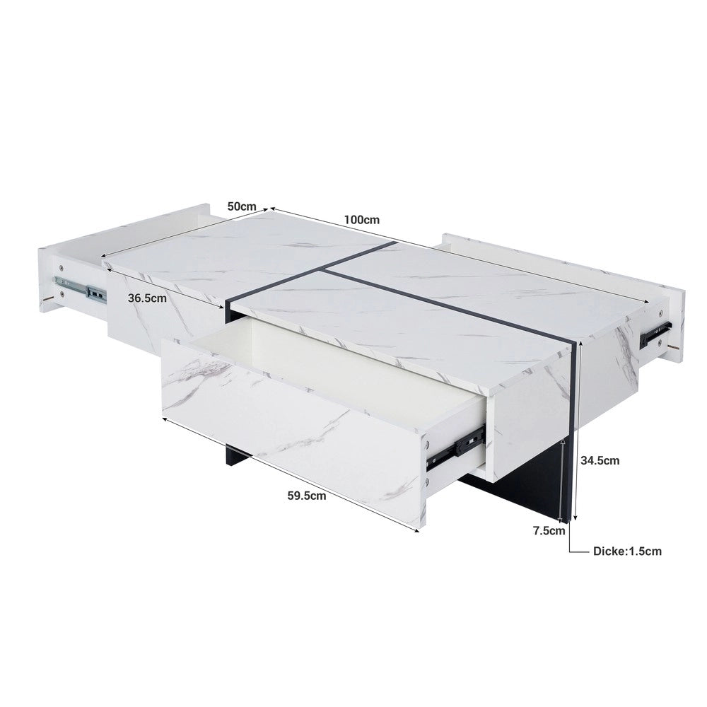 Tavolino da Caff¨¨ con LED ¨C MINIMAL ¨C Effetto Marmo Bianco e Nero, 100x50x34,5cm