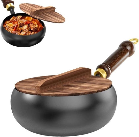 Piastra antiaderente a mano in stile giapponese - 24 cm - Piastra in acciaio inossidabile non verniciato - Adatta per cottura naturale, fornelli a gas e piani cottura a induzione - Nero
