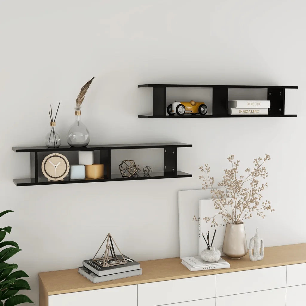 Mensole a Parete 2 pz Nere 105x18x20 cm in Legno Multistrato 807206