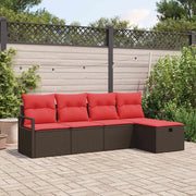 Set di divani con cuscino Marrone e Rosso polyrattan