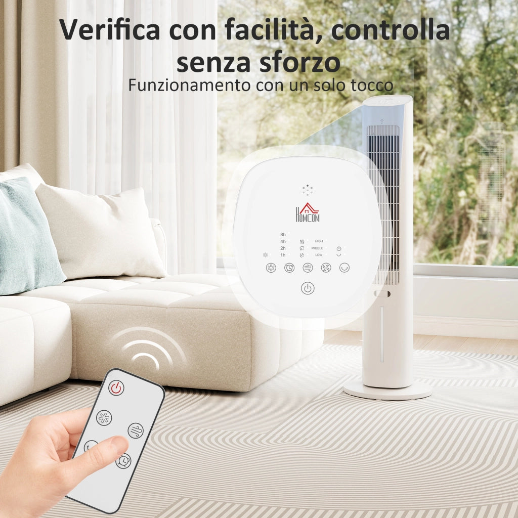 Raffrescatore d'Aria 3-in-1 a Torre 29x29x 97,5 cm Serbatoio 3 Litri con Telecomando in PP Bianco
