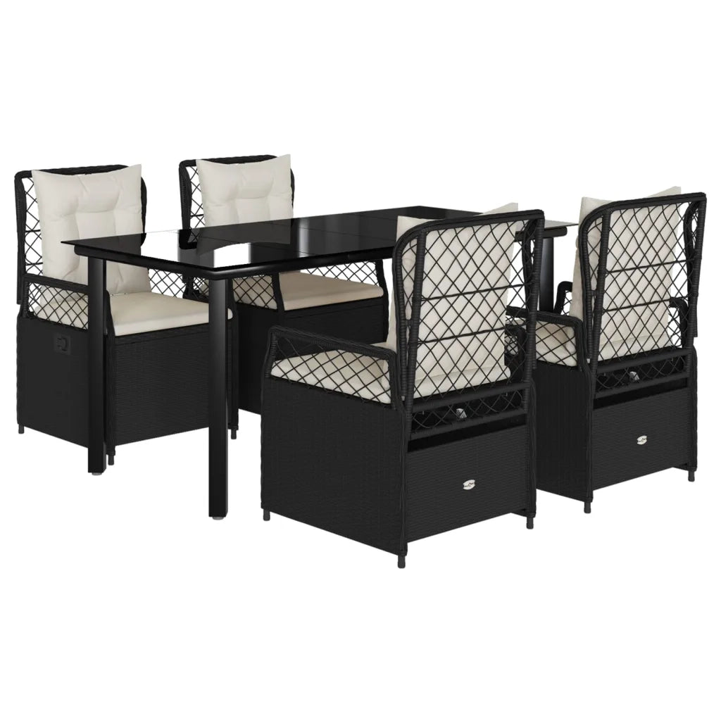 Set da Pranzo da Giardino 5 pz Nero con Cuscini in Polyrattan