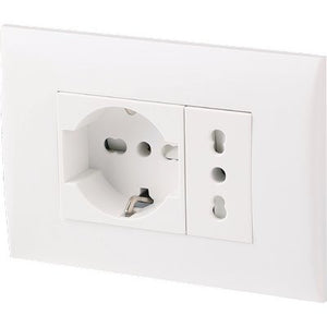 PLACCA PRECOMPOSTA 2211 ELECTRALINE - BIANCO POSTI 2 PRESA 10/16 + SCHUKO VOLT 220 A 16- 2 pezzi