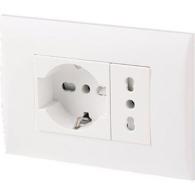PLACCA PRECOMPOSTA 2211 ELECTRALINE - BIANCO POSTI 2 PRESA 10/16 + SCHUKO VOLT 220 A 16- 2 pezzi