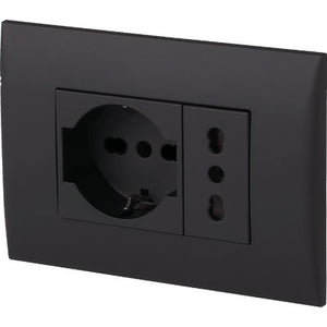 PLACCA PRECOMPOSTA 2211 ELECTRALINE - NERO POSTI 2 PRESA 10/16 + SCHUKO VOLT 220 A 16- 2 pezzi