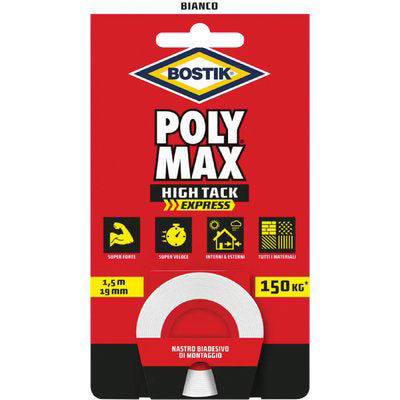 BOSTIK POLYMAX HIGH TACK NASTRO BIADESIVO - BIANCO H.MM 19 MT 1,5- 4 pezzi