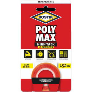 BOSTIK POLYMAX HIGH TACK NASTRO BIADESIVO - TRASPARENTE H.MM 19 MT 1,5- 4 pezzi