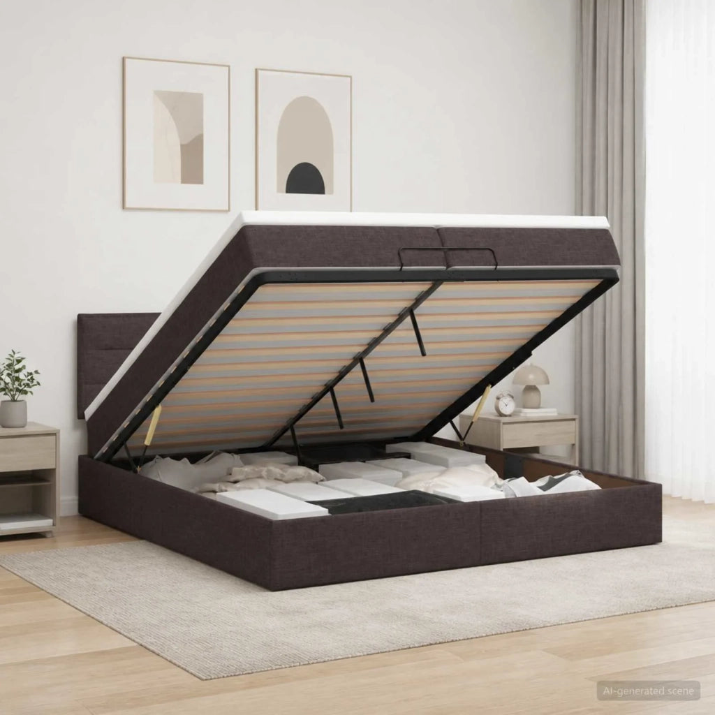 Letto Ottomano con Materasso e LED Marrone Scuro 200 x 200 cm 3456853