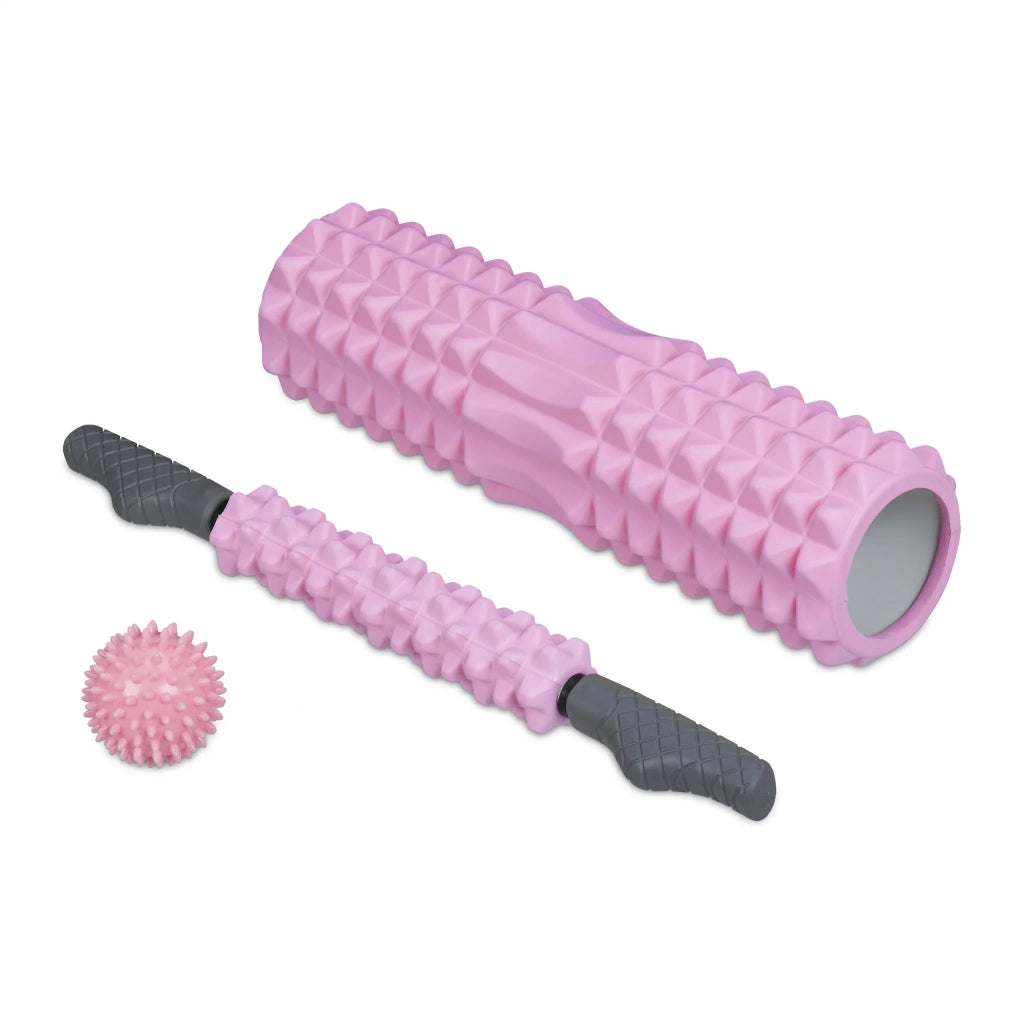 Set di 3 rulli per massaggio miofasciale per alleviare la tensione muscolare ergonomico 15 x 15 x 30 cm in schiuma rosa 13_0010886