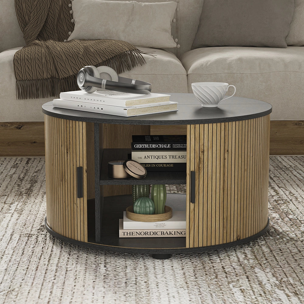 Vicco tavolino soggiorno Quercia/nero 80 x 80 cm con porta scorrevole