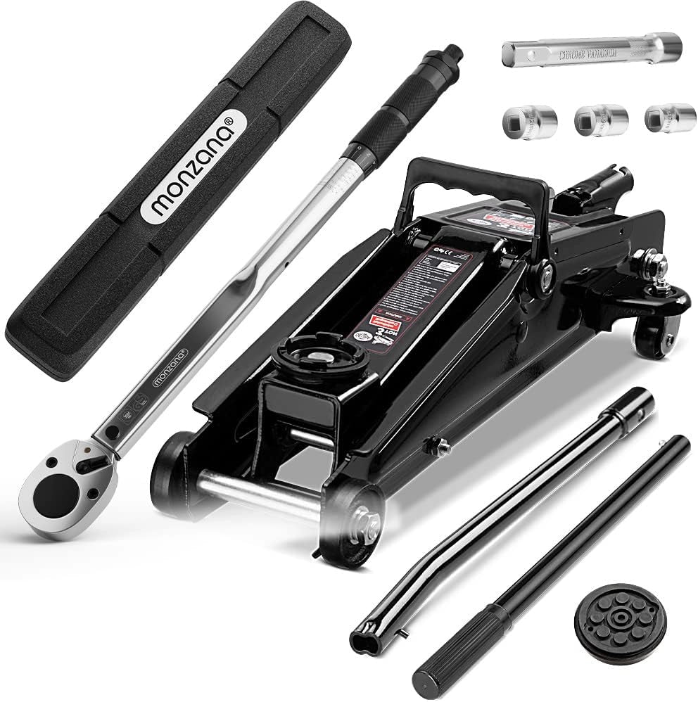 Cric Idraulico a Carrello 3t 135-400 mm Cambio Gomme Chiave Dinamometrica 6pz. 1/2' 40-210Nm