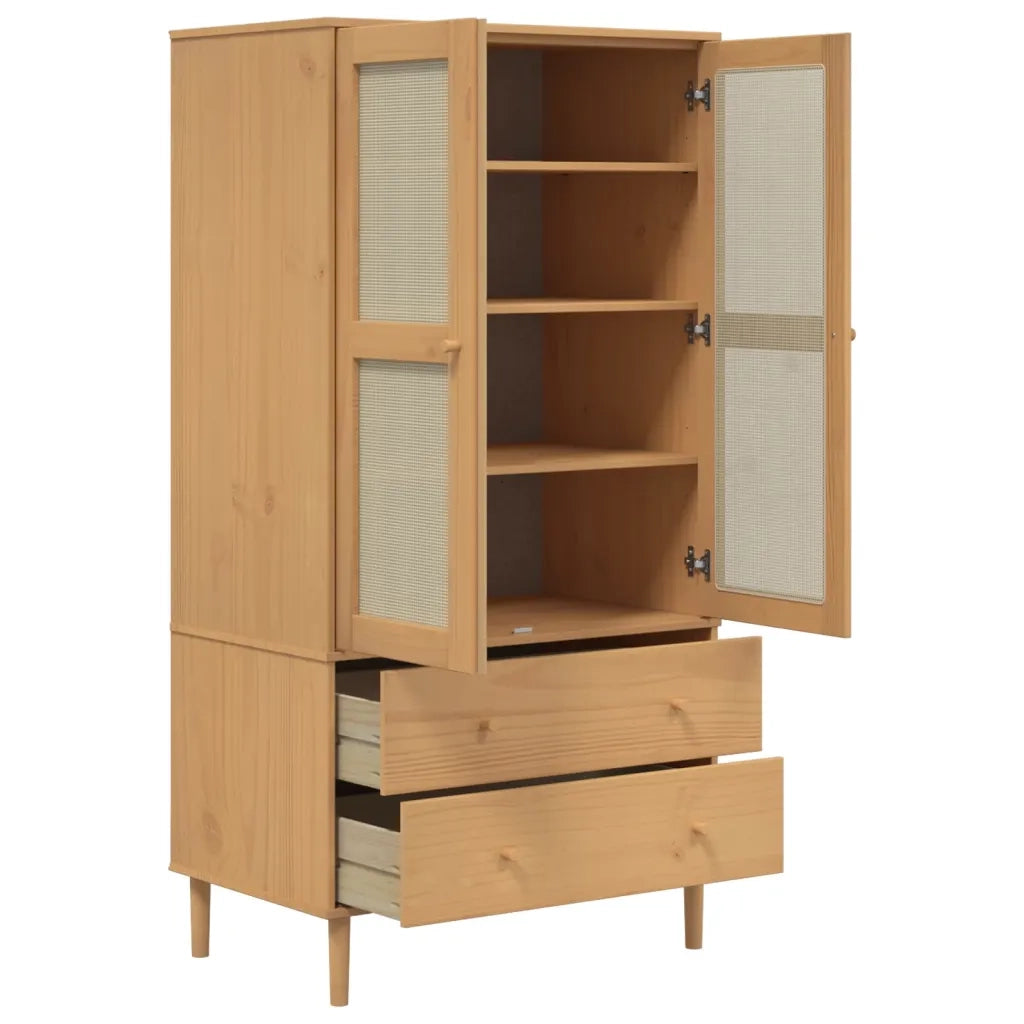 Armadio SENJA Aspetto Rattan Marrone 90x55x175 cm Massello Pino 358034