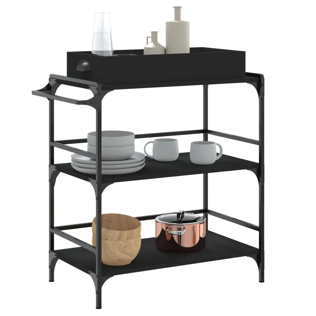 Carrello da Cucina-Scaffale per Cucina Nero 81,5x41x92,5 cm in Legno Multistrato