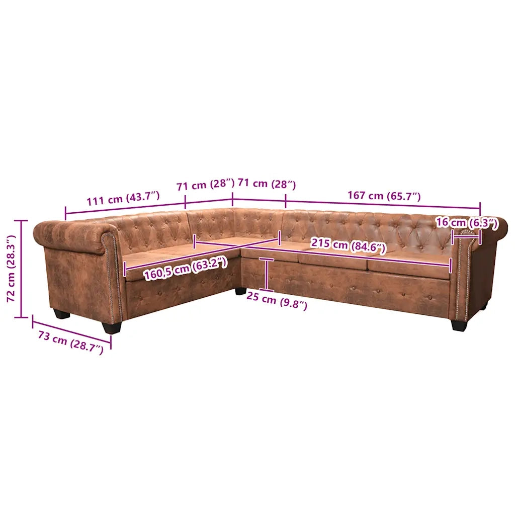 Divano Angolare Chesterfield 6 posti Pelle Artificiale Marrone 243618