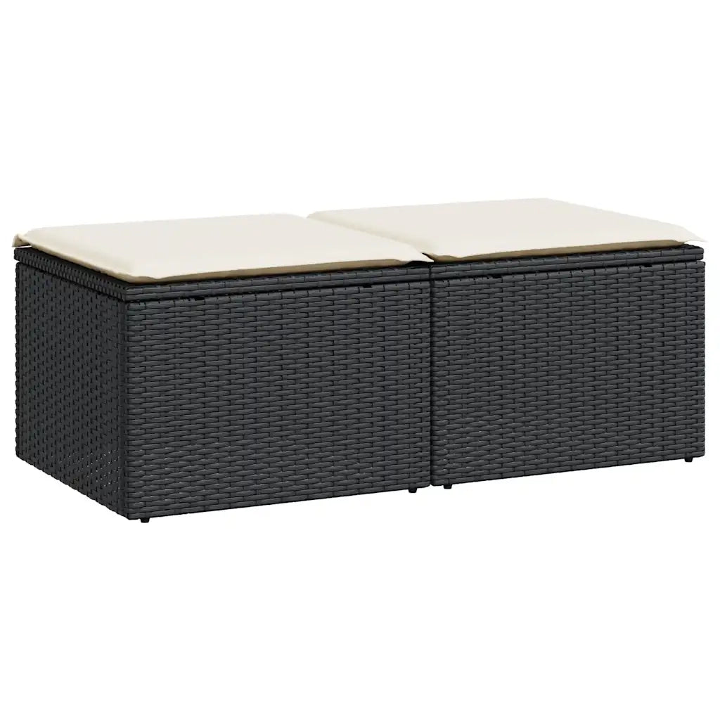 Set Divani da Giardino con Cuscini 2 pz Nero Polyrattan Acacia 3328679