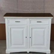 Credenza madia buffet 2 ante mod goccia Shabby chic bianco e noce scuro con maniglie stillo