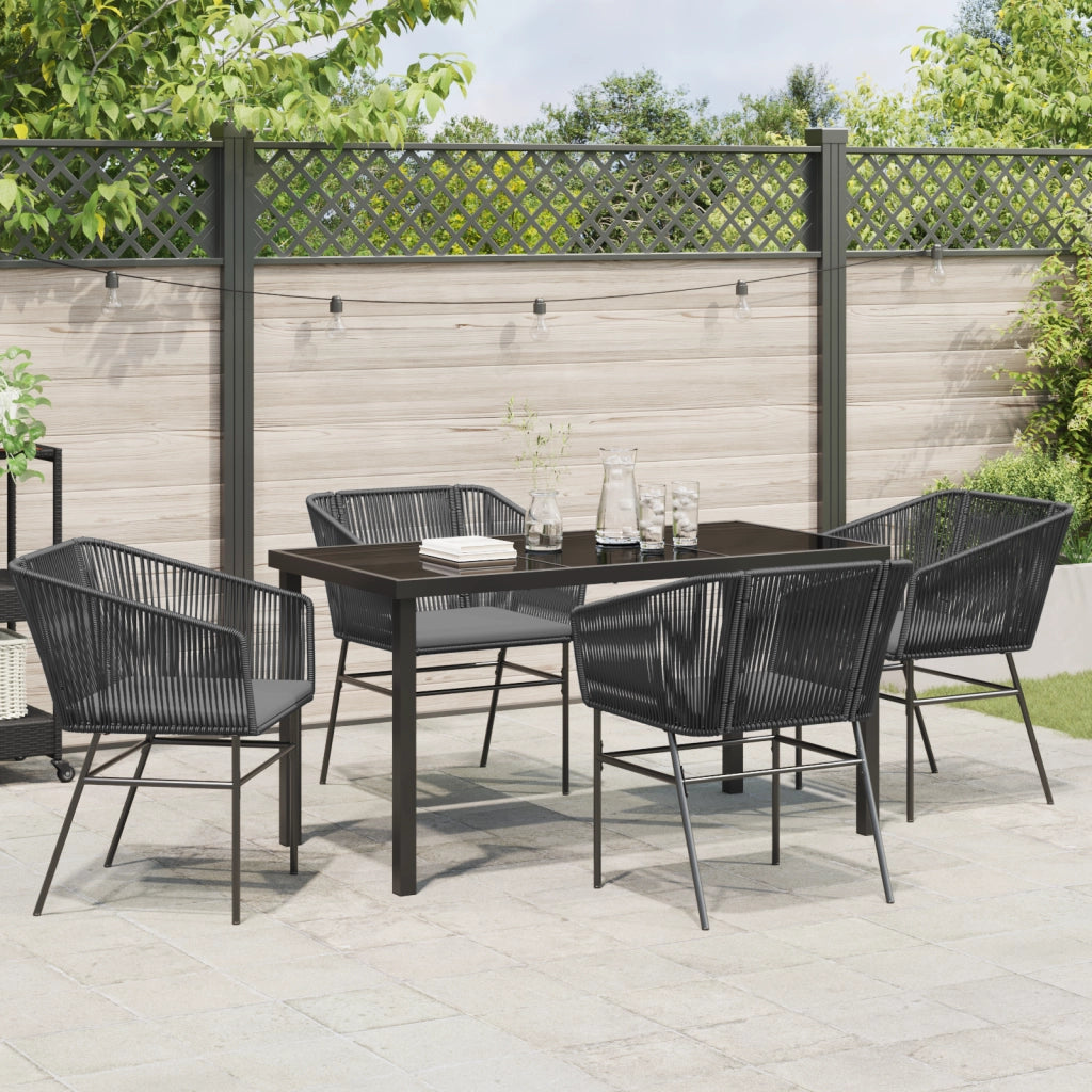 Set da Pranzo da Giardino 5 Pezzi con Cuscini in Polyrattan Nero