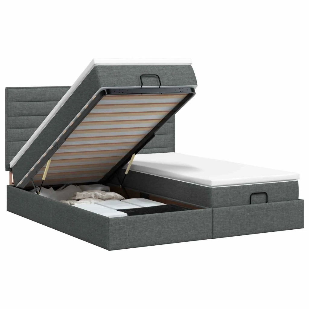 Letto ottomano con materasso 2 pz Grigio Scuro Tessuto 3457828