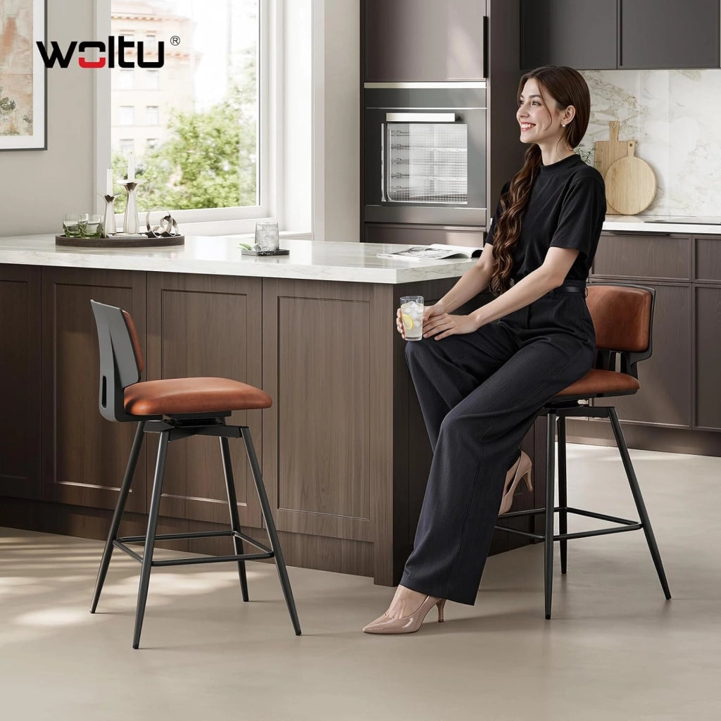 Sgabelli Cucina Set di 2, Sgabelli Bar Girevoli a 360°, con Schienale e Poggiapiedi, in Velluto di Latte, per Cucina, Bar, Soggiorno, Grigio Scuro