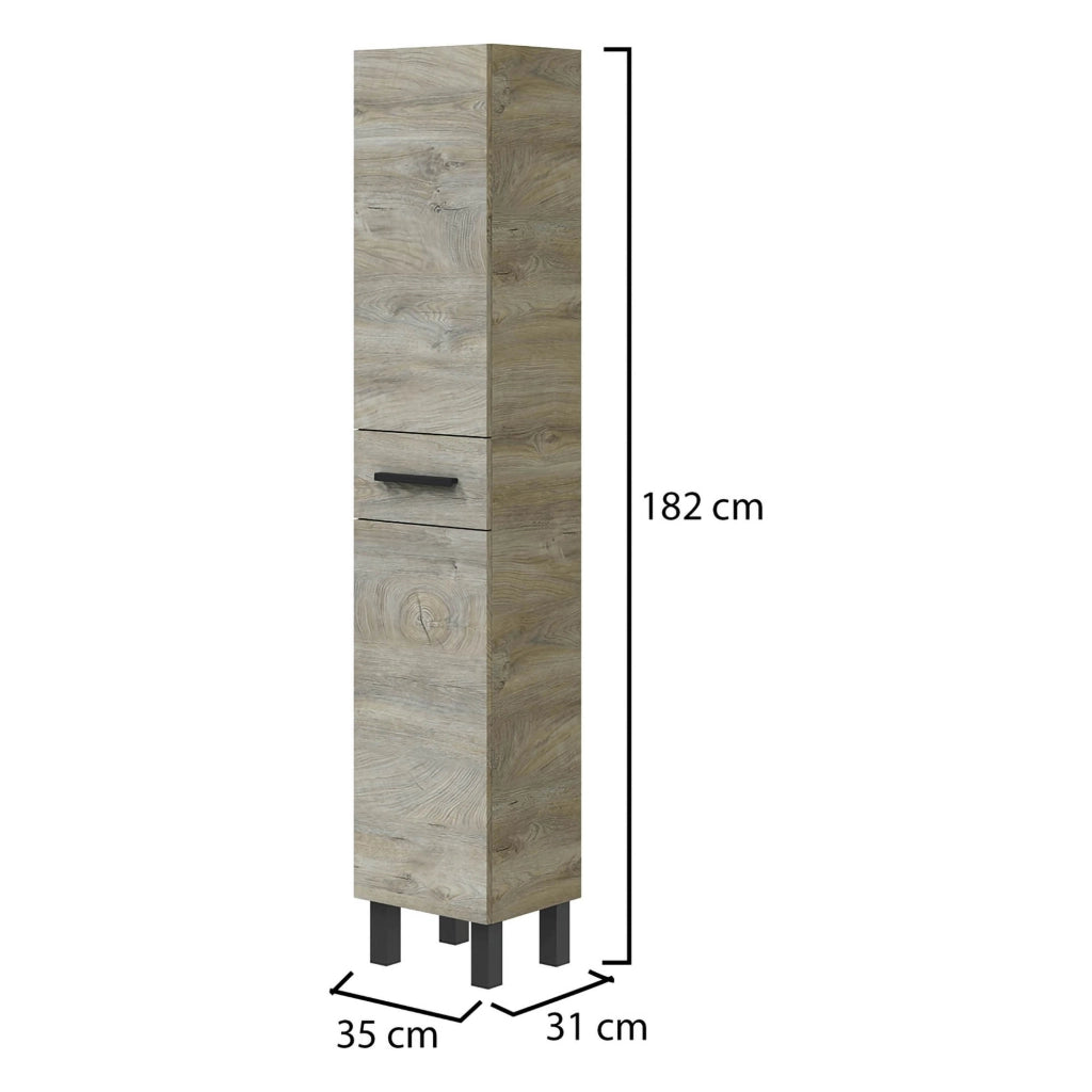 Alka, Mobile Colonna un Cassetto, 35x31x182h cm Marrone Rovere Grigio