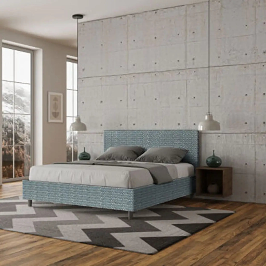 Letto matrimoniale con rete imbottito 160x190 tessuto Aragona 8 blu Adele