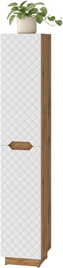 Armadio per il bagno Lotta, Bianco, 33 x 186 cm con 2 porte, per la conservazione di accessori da bagno e prodotti per la cura