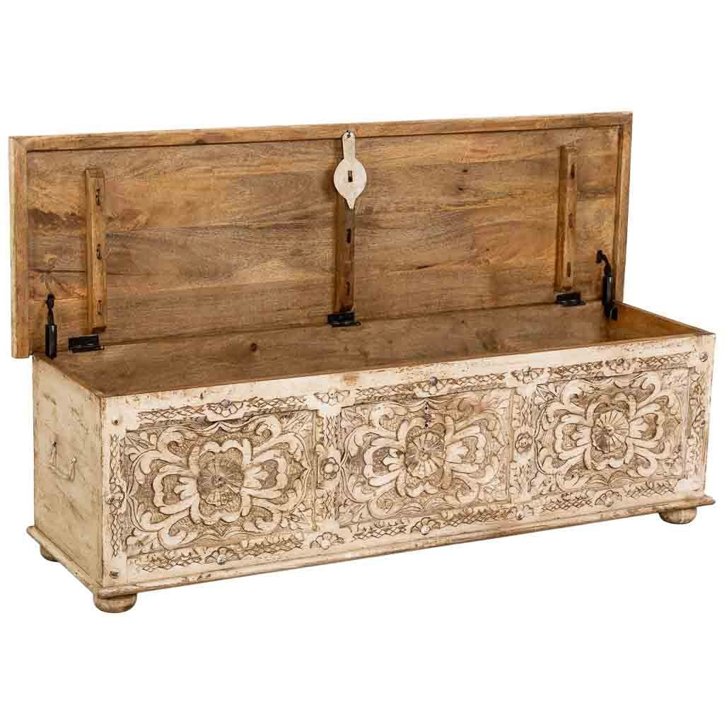 Baúl de madera artesanal beige 150x45x46h cm
