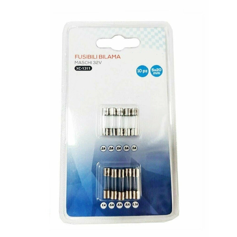 Trade Shop - Set 10 Micro Fusibili Bilama In Vetro Assortiti 12/32v 1a/2a/3a/5a/6.3a Xc-1311 -