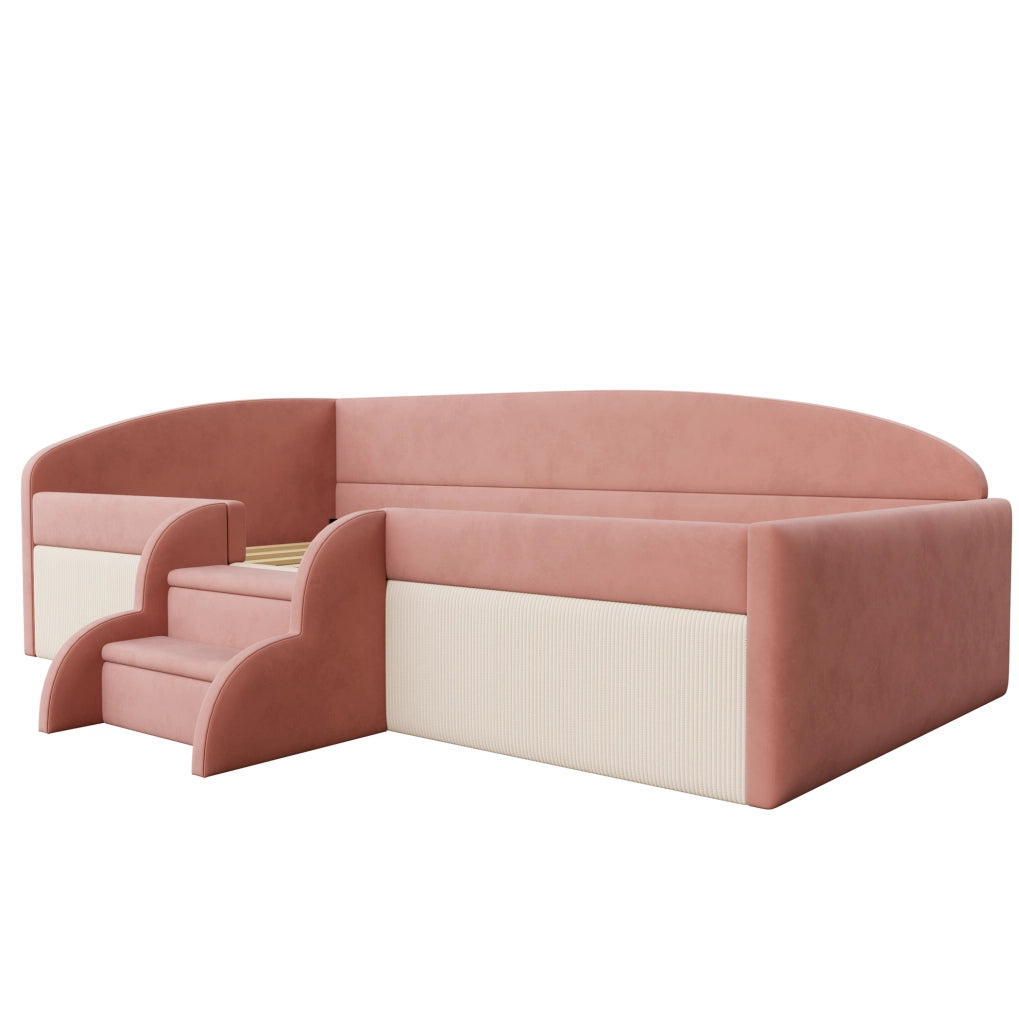 Letto imbottito per bambini 90x190 cm con gradini, sponde e rivestimento in velluto