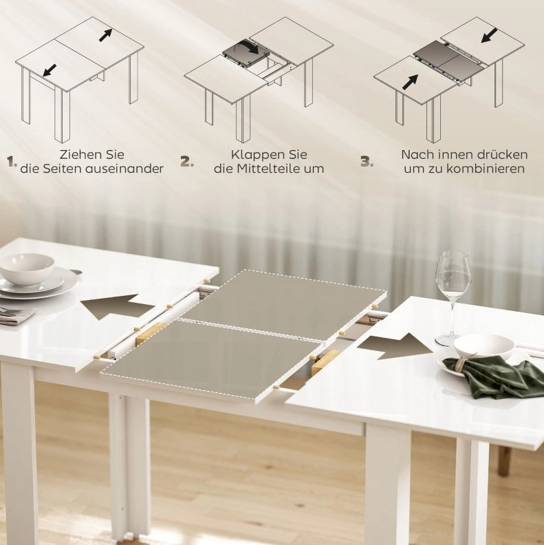 Tavolo da pranzo allungabile in MDF bianco lucido 120-160 cm