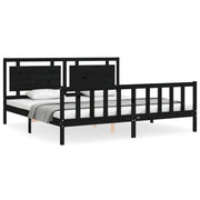 Letto matrimoniale | Letto per adulti | Giroletto con Testiera Nero 200x200 cm in Legno Massello