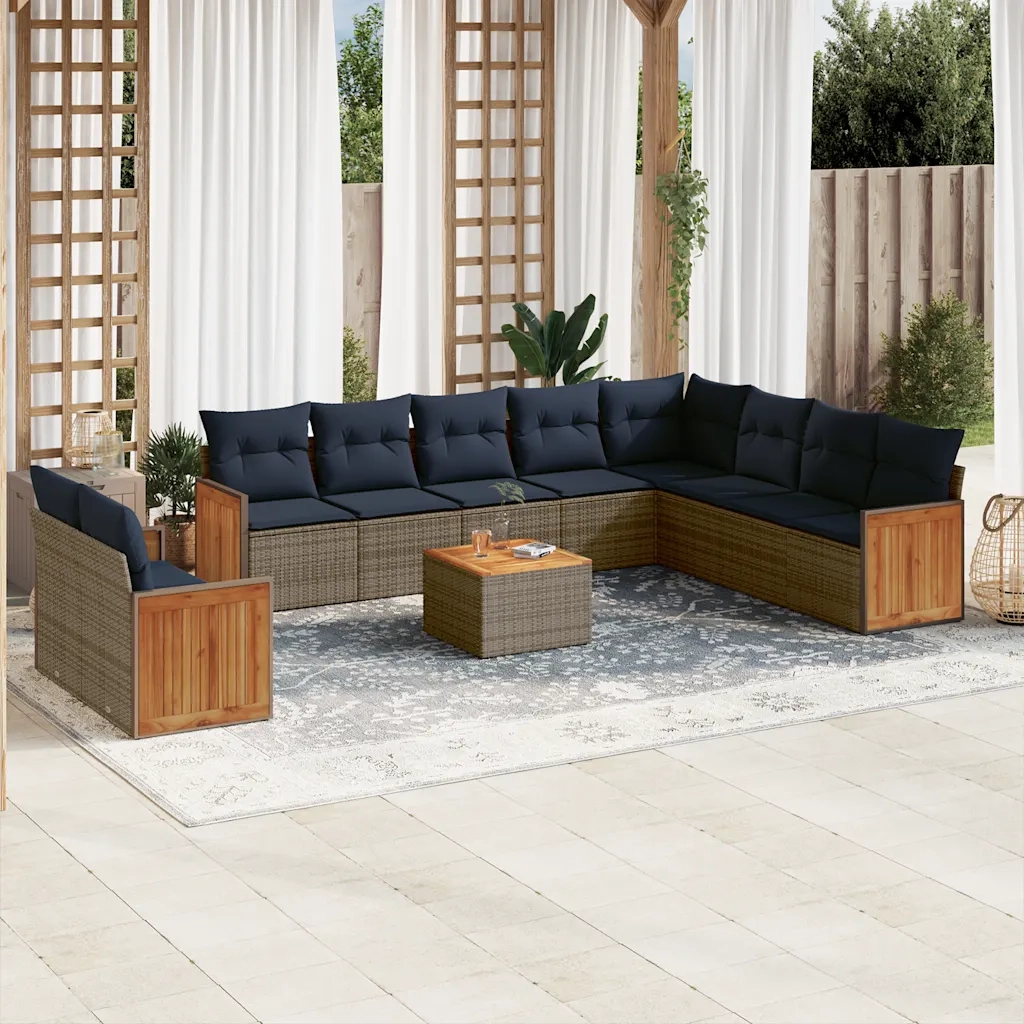 Set Divani da Giardino 11 pz con Cuscini Grigio in Polyrattan 3227804