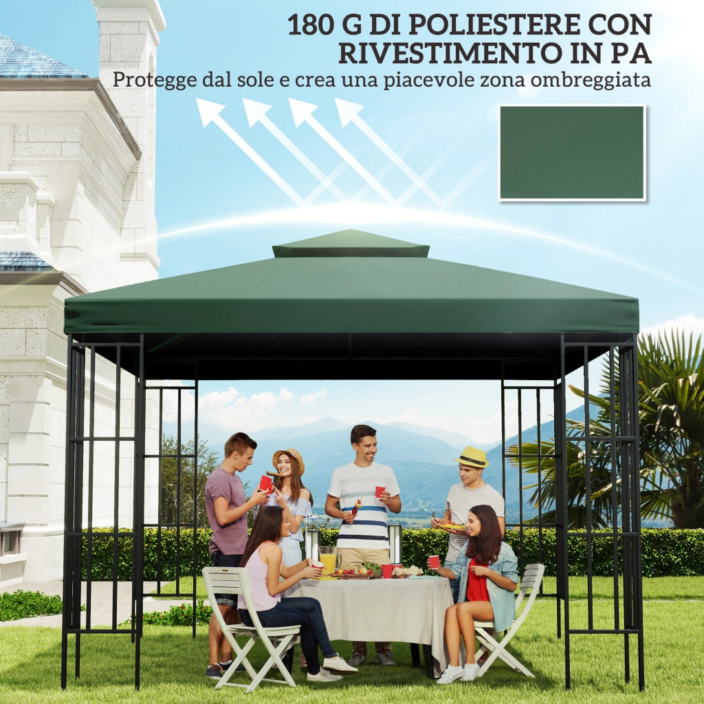 Telo Copertura Gazebo Giardino 3x3 m ¨C zephmum ¨C Verde Scuro Poliestere 300x300 cm