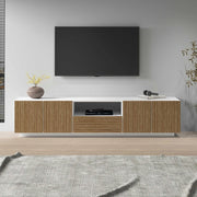 WHOUS Mobile porta tv Coste a 4 ante 1 cassetto e 1 vano bianco/legno chiaro 220,1x43x46 cm