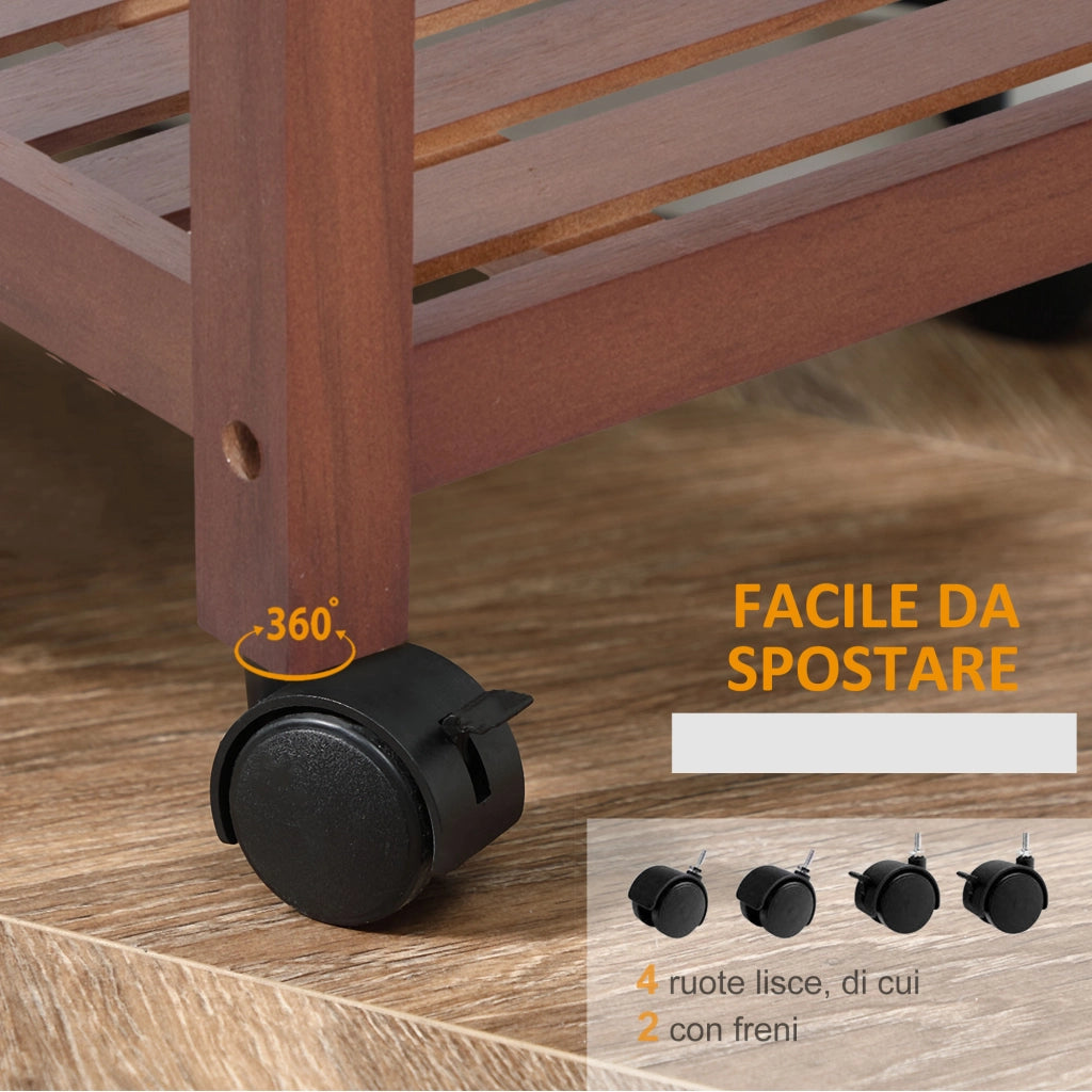 Carrello da Cucina con Portabottiglie, 2 Cassetti, 2 Ripiani ¨C zephmum ¨C Legno di Pino, 84.5x37.2x85cm